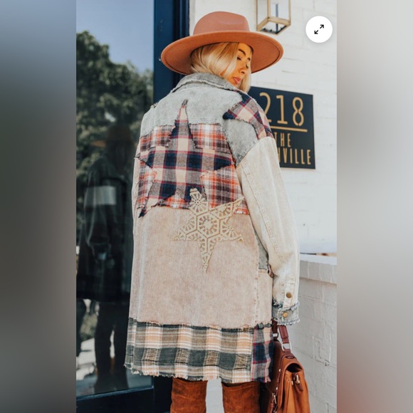 OLI & HALI Fireside Comfort Corduroy Patchwork Jacket Star Shacket Olive M - Picture 4 of 16